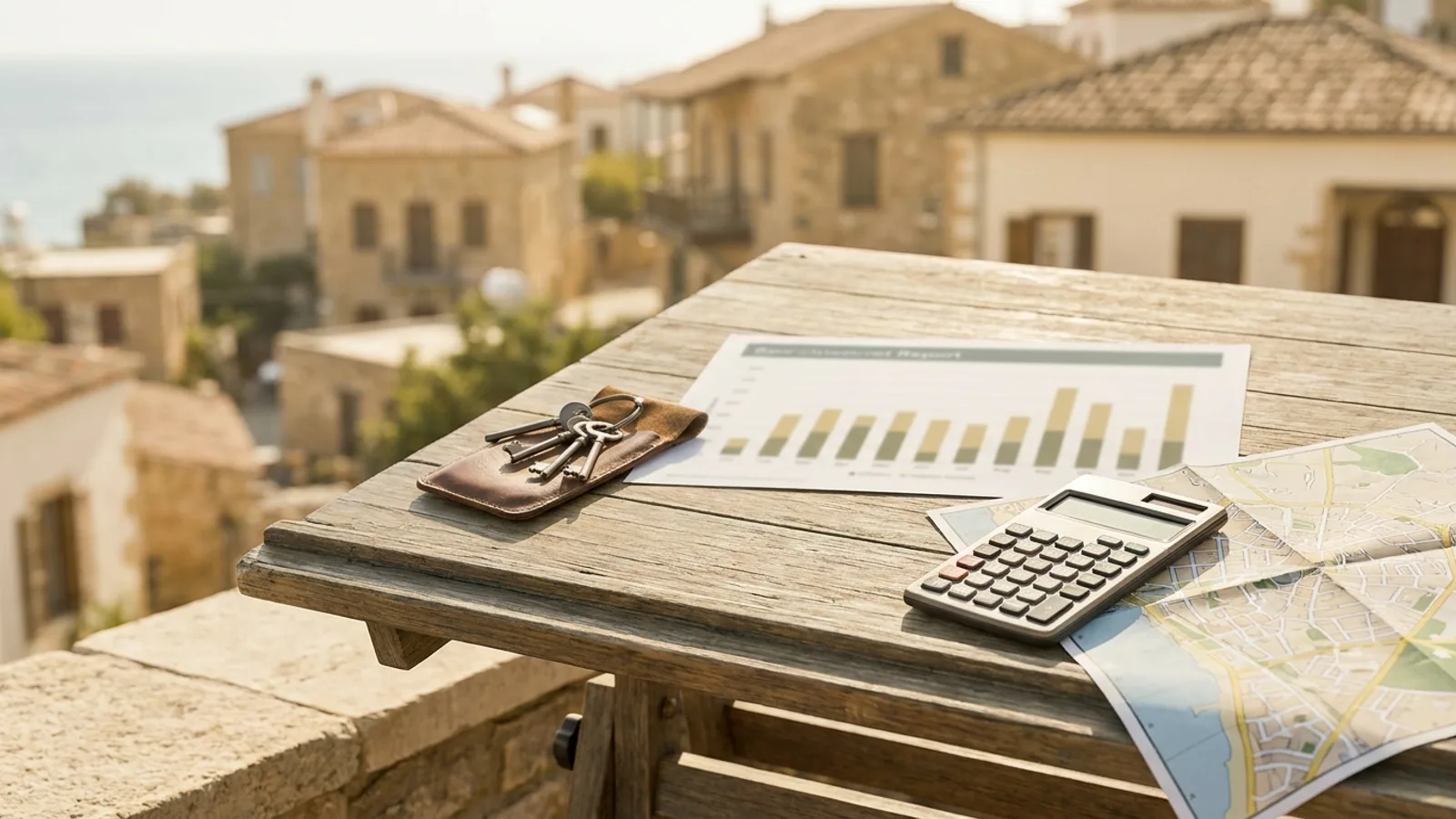 A yield chart and calculator on a rooftop terrace, illustrative image