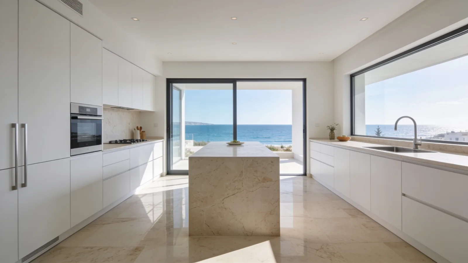 Modern open-plan kitchen with island counter — illustrative image