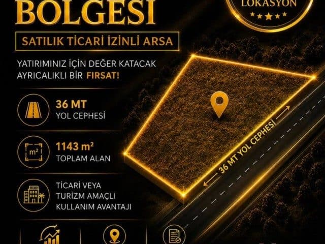 Yol kenarındaki arsa, altın çizgilerle işaretlenmiş