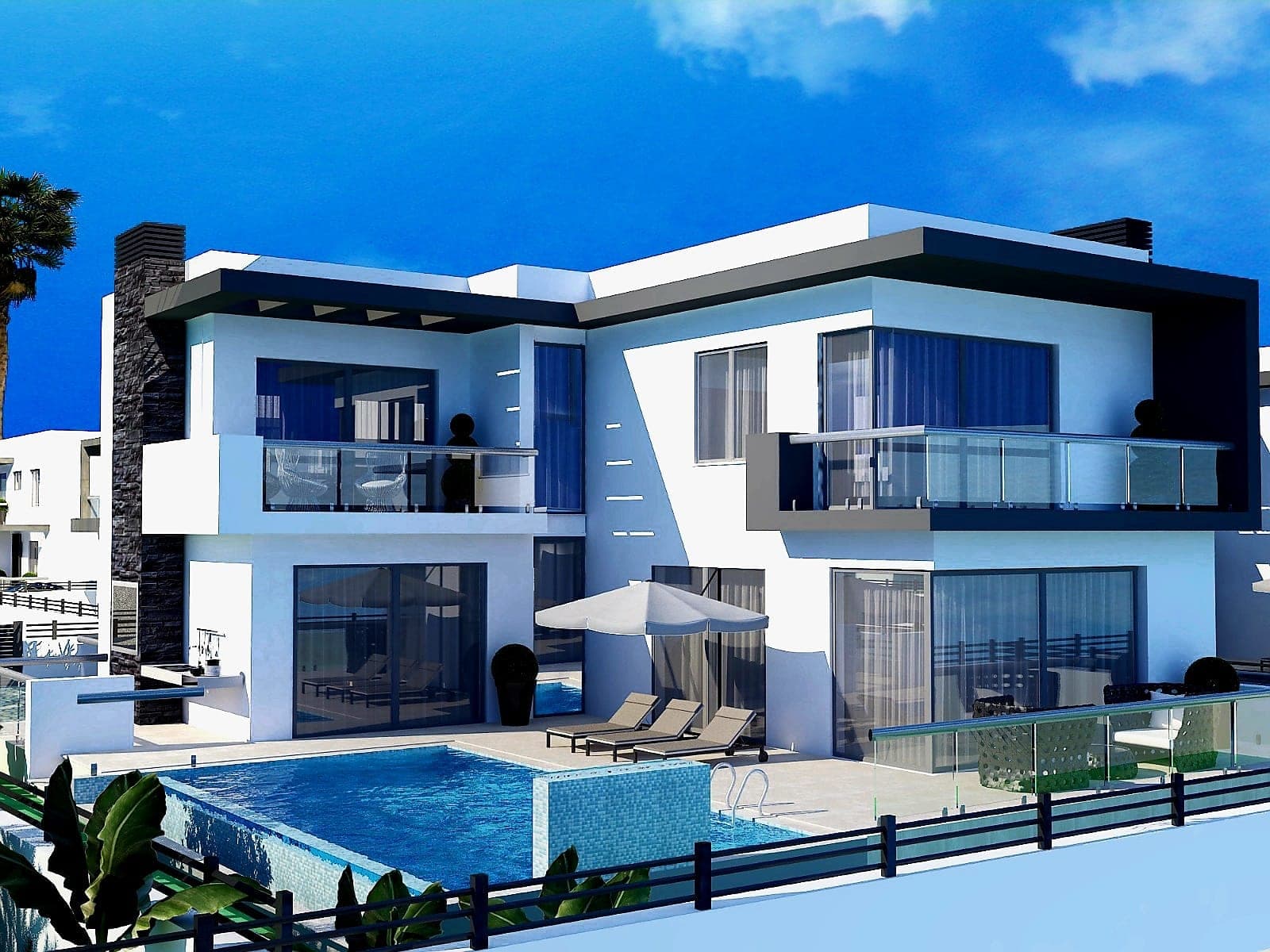 Modern villa with private pool and balconies