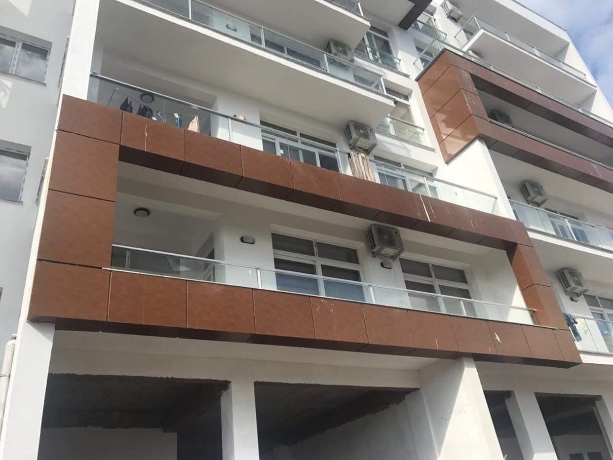 Exterior of a modern apartment with balconies