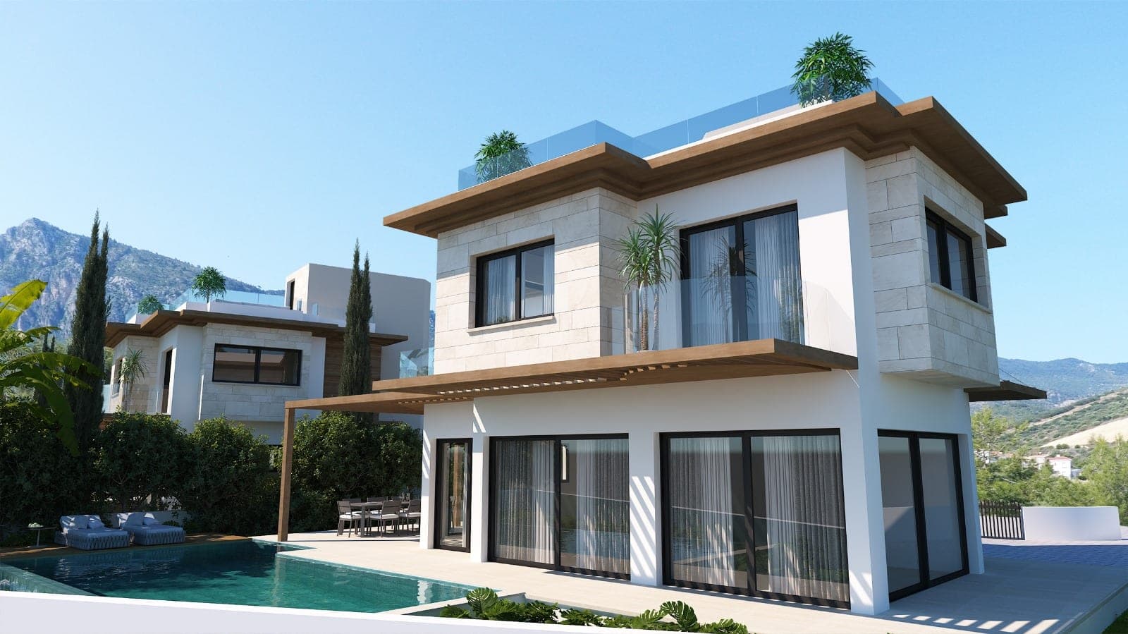 Villa with modern architecture, private pool and mountain view