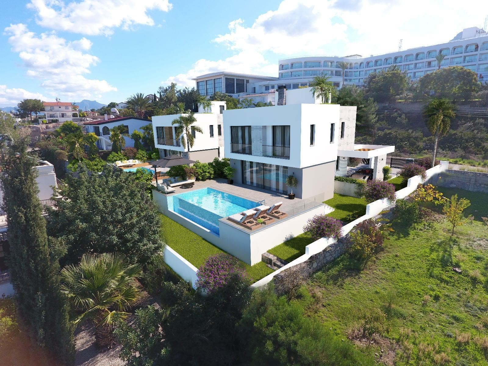 Modern architectural villa with private pool and landscaped garden