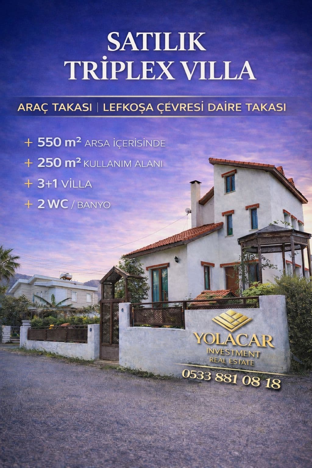 3+1 Alsancak Satılık Triplex Villa — Girne, Alsancak